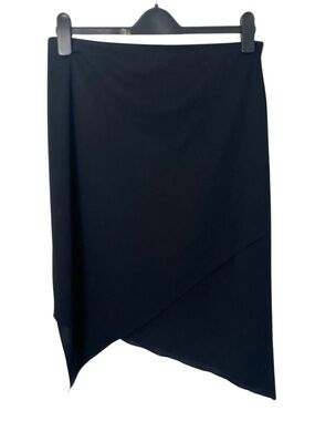 🇨🇦 Y2K Le Château Low Rise Asymmetrical Black Midi Skirt Draped Mesh Fairy Goth